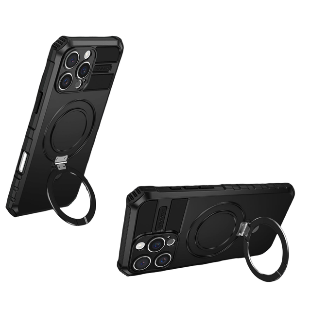 Business Armor Magnetic Phone Case for 16 15 14 13 12 Pro Max Plus With Metal Ring Stand Wireless Charging Protective Back Cover