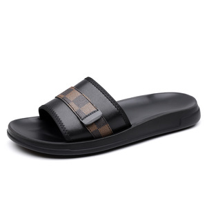 Sandalias de Playa para Hombre, Diseño Veraniego, Punta Abierta, Parte Superior de PU, Suela de EVA Antideslizante, Patrón a Cuadros, Casuales - Product Image 5