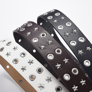 トレンディなY2Kスタースタッズベルト、スターリベットグロメットPUレザーウエストバンド、ゴシックアイレットジーンズベルト、取り外し可能なタッセルチェーン付き - Product Image 5
