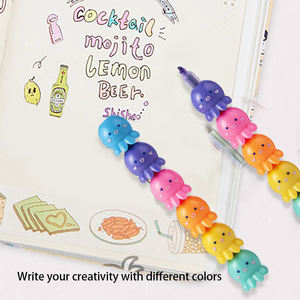 미술 마커 도매: 창의적인 만화 귀여운 문어 형광펜 문구 세트 – 색상 표시 및 회계 필기용 - Product Image 2