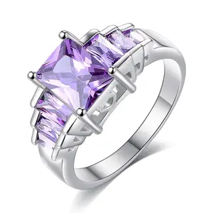 Ladies's Elegant Colorful Gemstone Engagement Rings Hot Selling Platinum Plated Cubic Zirconia Finger Rings For Wedding