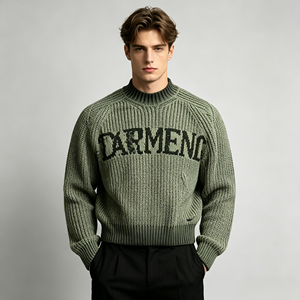 Maglione <span class=keywords><strong>da</strong></span> <span class=keywords><strong>Uomo</strong></span> Stile Vintage a Coste, Pullover Lavorato a Maglia Larga con Lettere Jacquard, Moda Streetwear - Product Image 2