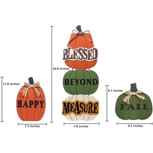 Letrero de jardín de madera con acabado cepillado vintage resistente a la intemperie, diseño de calabaza de otoño, 24.8, para montar en puerta o de pie, Feliz Día de Acción de Gracias - Product Image 1