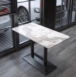 Wholesale <strong>Rectangle</strong> Artificial Marble Top Stainless Steel Golden Leg Dining <strong>Tables</strong> Cafe <strong>Table</strong> Fast Food Restaurant <strong>Table</strong> - Product Image 1