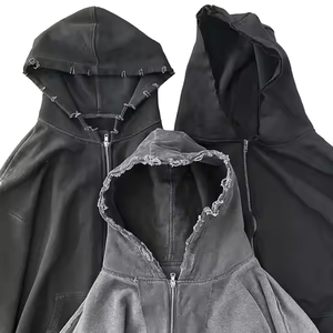 Sudadera con capucha y cremallera de gran tamaño de alta calidad, ropa de calle desgastada personalizada, técnica de lavado ácido de peso pesado, fabricantes de cuello con capucha - Product Image 4