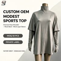 Haut de sport modeste personnalisé pour femme musulmane, à manches longues, col montant, coupe oversize, pour l'entraînement, vente en gros OEM