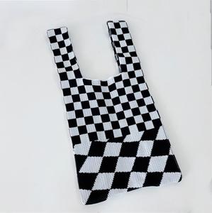 Bolso de mano de ganchillo y lana, tejido a cuadros, personalizado, estilo INS, moda coreana, entramado de punto, para compras, chaleco, bolso de hombro - Product Image 3
