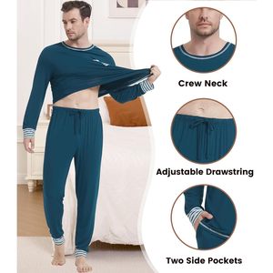 Mens Pajamas Set Long Sleeve Top Soft Jogger Pants Bamboo Cotton Knitted Sleepwear Cool Pjs <b>For</b> Men <b>Pyjamas</b> Modal Pj Sets - Product Image 4