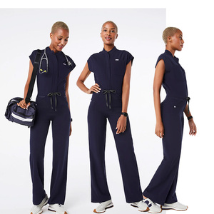 2022 Navy Blue XL Women's Casual Scrubs Free Sample PU Fabric Hospital Nurse Uniform with <strong>Knitted</strong> <strong>Pants</strong> &amp; Trousers - Product Image 2