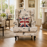 Fauteuil d'appoint à dossier ailé en tissu imprimé vintage, style américain classique pour salon, villa ou coin lecture