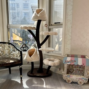 Menara pohon kucing Natal besi besar mewah Modern kayu Solid rumah Kondominium untuk kucing besar desain bunga baru - Product Image 2