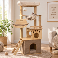 Arbre à chat en bois multi-niveaux de 150 cm avec capsule spatiale transparente, poteaux à gratter en sisal, maisonnette confortable pour chat, échelle d'escalade