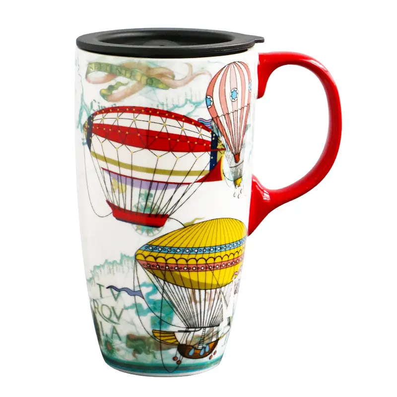 Grand café américain de haute qualité, tasses de voyage peintes à la main, tasses en céramique en porcelaine, tasse à café avec couvercle en pp, cadeau créatif