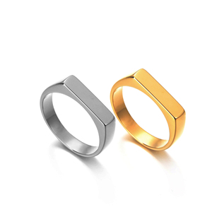 Anillo de sello rectangular de oro de 4mm resistente al agua, joyería apilable, anillo Retro <span class=keywords><strong>Pinky</strong></span> Unisex, anillo de barra grabable personalizado de acero inoxidable - Product Image 2