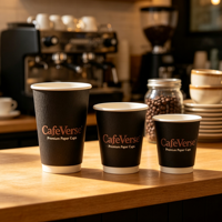 Gobelet à café en papier personnalisé avec logo, noir mat, 8 oz, double paroi isolante, anti-brûlure, certifié premium, pour emporter