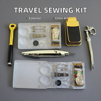 Kit de couture compact transparent avec ciseaux et enfile-aiguille, ensemble de fils portable d'urgence pour voyage, boîte d'accessoires DIY transparente
