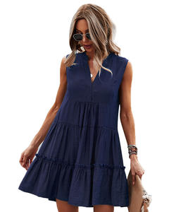 Sıcak satış yaz kısa elbise özel tasarım baskı V boyun kolsuz kadın Mini elbise - Product Image 2