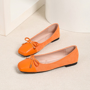Chaussures plates confortables Xuanhui grande taille 44, nouvelle mode, en daim, à bout carré, avec nœud, pour femme, idéales pour le bureau - Product Image 4