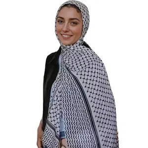 Wholesale 2024 Summer Women Chiffon Printed Palestine Scarf Keffiyeh Dubai Muslim Long Arab Hijab