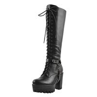 Bottes d'hiver à talon bloc noir pour femmes, chaussures de neige