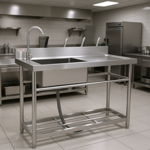 Évier utilitaire Vevor en acier inoxydable à cuve unique, 39,4 po, compartiment gauche, plan de travail de cuisine commerciale autoportant - Product Image 2