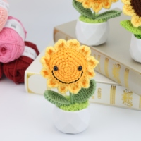 5.5CM SY R Coloré Souriant Tournesol Pot Plante Tricoté Fleur Rose Tulipes Marguerite De Mariage Décoration Décoratif Fleurs Plantes