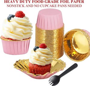 <strong>Cupcake</strong> Liners with Lids 5oz Large Foil <strong>Cupcake</strong> Cups Muffin <strong>Tins</strong> Pink in Gold Disposable Baking Holders for Wedding Valentine - Product Image 3