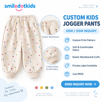 Pantalon de jogging pour enfants Smiledotkids, crème à pois, personnalisable OEM ODM, faible MOQ, taille élastique douce, pour tout-petits filles et garçons, vente en gros