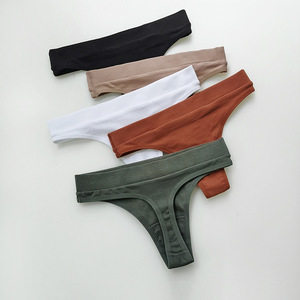 Tanga <span class=keywords><strong>de</strong></span> cintura baja <span class=keywords><strong>de</strong></span> algodón acanalado para mujer al por mayor, bragas <span class=keywords><strong>de</strong></span> patrón sólido transpirables para el día a día, bragas cómodas <span class=keywords><strong>de</strong></span> tiro fino - Product Image 3