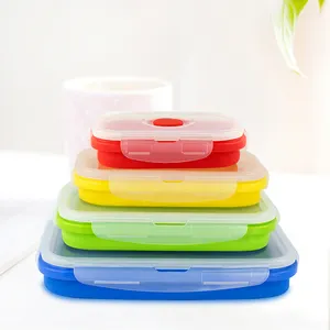 Đóng mở Silicone Hộp Ăn Trưa BPA free thực phẩm lưu trữ container 4 Gói Ăn Trưa Bento hộp - Product Image 1