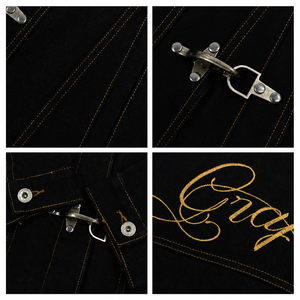Veste Trucker Homme Personnalisée en Jean Noir avec Fermeture à Boucle Style Pompier, Vêtement de Travail Vintage, Streetwear, Style Rétro, OEM ODM Marque Privée - Product Image 3
