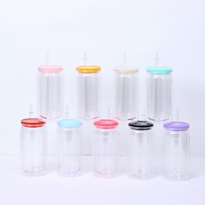 Nouveau 2024 – Tasse moderne et simple de 16 oz en acrylique écologique, style Mason, couleur gelée, avec paille, anti-fuite, compatible eau bouillante - Product Image 1