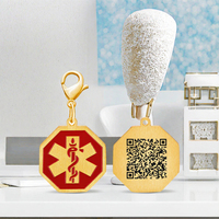 Porte-clés mousqueton d'alerte médicale personnalisé gravé, étanche, en acier inoxydable, avec pendentif octogonal, texte personnalisable et QR dynamique