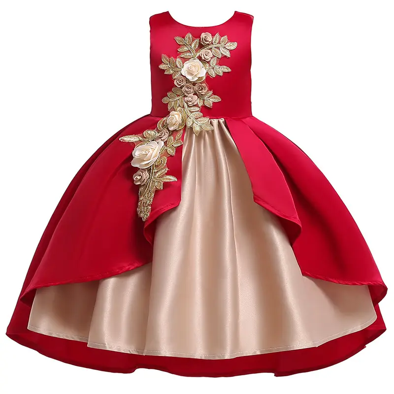 High Quality Layered Dress Kids Princess Printed Flower Christmas Evening Girls Party Dresses
