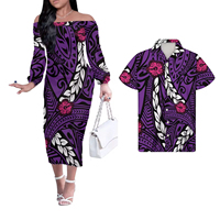 Vente en gros Vêtements d'été polysibal plumeria personnalisés Vêtements décontractés lavables pour couple Robe assortie pour femmes et chemise pour hommes