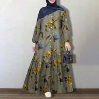 Femmes AUTOMNE Casual Long Sleeve Floral Maxi Vestidos Robe Coton Islamique Vêtements Femmes Musulmanes Robe Abaya