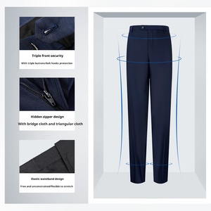 <span class=keywords><strong>Pantalon</strong></span> de <span class=keywords><strong>costume</strong></span> décontracté pour homme en <span class=keywords><strong>laine</strong></span>/polyester, taille mi-haute, devant plat, fermeture éclair, tissu peigné anti-boulochage, coupe droite courte, gris, été - Product Image 3