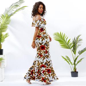 Floral africain Tissu De Cire D'impression Maxi Longue Kitenge Conceptions Femmes Dames <span class=keywords><strong>Robe</strong></span> de Soirée - Product Image 3