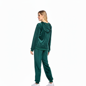 Survêtement décontracté en velours à motif solide pour femmes, haut et pantalon en coton à manches longues, ensemble deux pièces pour les sorties d'hiver - Product Image 1