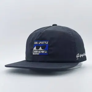 Polyester Flat Brim Waterproof 5 Panel Unstructured Snapback Cap Nylon Waterproof 5 Panel Golf Dad Baseball Hat Custom Logo