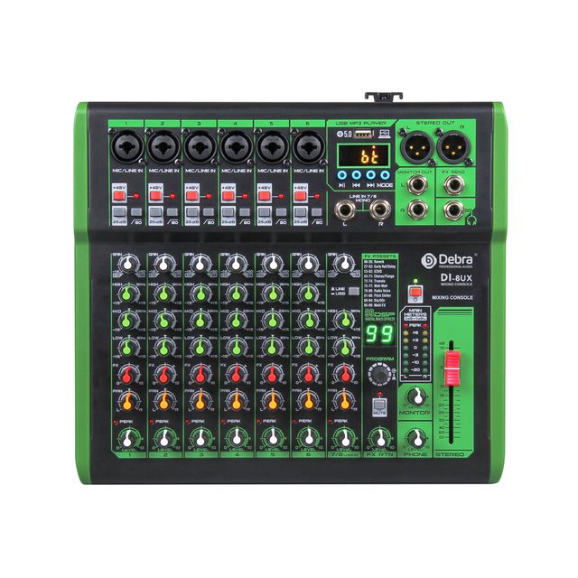 Professional DI-8UX 8-Channel 99DSP Reverb Effect Mixer DJ Console BT5.0 48V Phantom for Stage PC Recording Home Amplifier