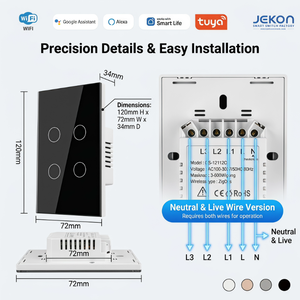<span class=keywords><strong>Interrupteur</strong></span> tactile intelligent <span class=keywords><strong>4</strong></span> voies WiFi Direct 2,<span class=keywords><strong>4</strong></span> GHz, câble neutre US, pas de passerelle requise, contrôle vocal de l'éclairage via l'application Tuya - Product Image 4