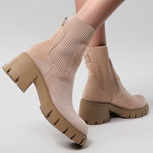Bottes de sécurité tendance style western à talon épais pour femme, couleur Tan, grandes tailles 35-46 - Product Image 2