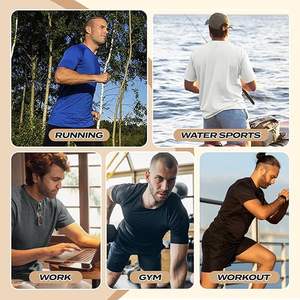 T-shirt décontracté à séchage rapide hautement élastique et respirant absorbant l'humidité avec col rond Fitness manches courtes - Product Image 5