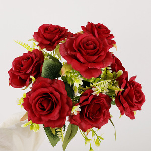 Bouquet de roses artificielles 9 têtes, fleurs en soie roses, décoration de mariage, haute simulation, réutilisable, cadeau pour la Saint-Valentin, la fête des mères - Product Image 3