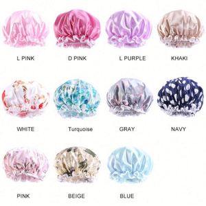 Gorro de Ducha Impermeable de Poliéster Sedoso 100% de Doble Capa para Baño, Lavandería, Gorro para Mujer, Todas las Estaciones, Venta al por Mayor - Product Image 6