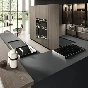 Armoire de cuisine moderne en bois gris brillant, meuble de maison, meubles de cuisine en bois, à bas prix