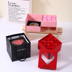 Scatola Portagioie Rotante Quadrata con 9 Fiori, Espositore con Tecnica di Bronzatura, Cartone Grigio Speciale, Regalo per <span class=keywords><strong>San</strong></span> <span class=keywords><strong>Valentino</strong></span> - Product Image 1