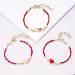 <span class=keywords><strong>Bracelet</strong></span> tressé rouge à double cœur plaqué or 14 carats pour filles, bijoux ajustables pour enfants, cadeaux d'anniversaire et de fêtes - Product Image 4