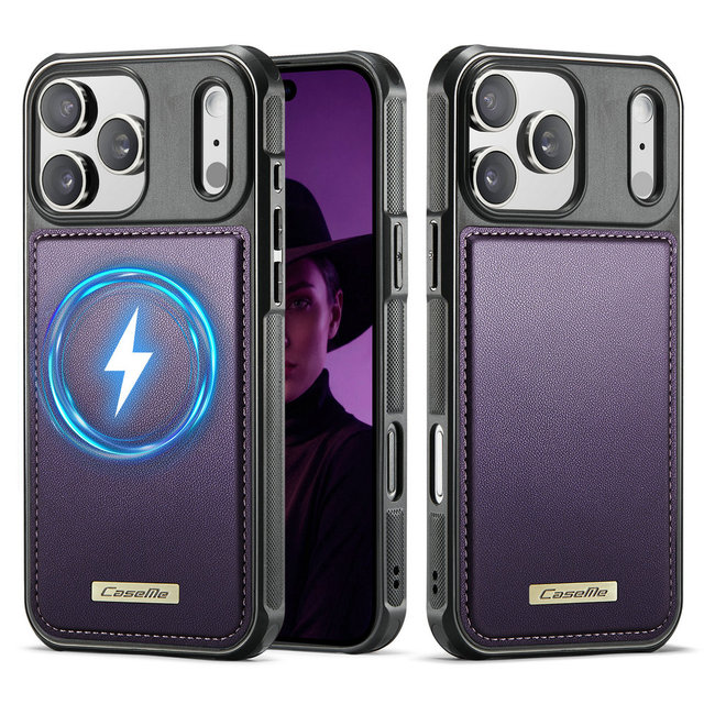 CaseMe Strong Magnetic Wireless Back Cover for iPhone 17 / 17 Pro PU Leather Wireless Charge for iPhone 17 Pro Phone Case